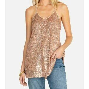 Johnny Was Fiona Sequin Cami Top Womens Size M Rose Gold Glam Party Shirt Vegas